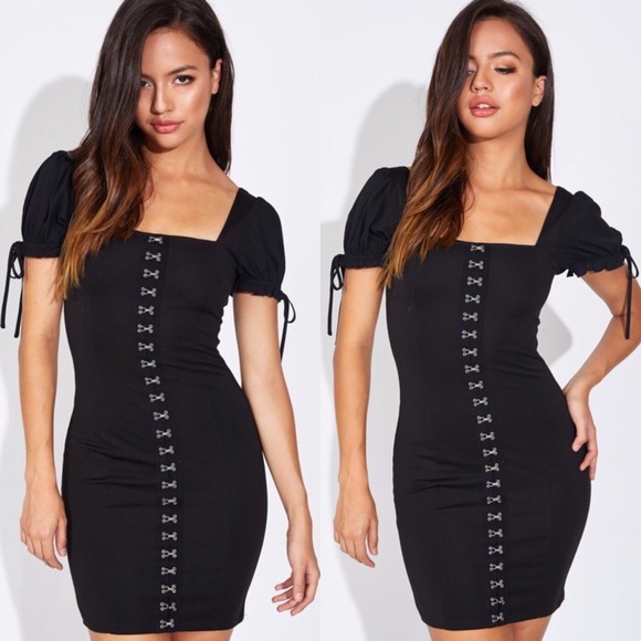 Hook & Eye Lace Up Mini Dress - Picture 1 of 5